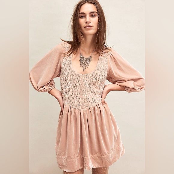 Free People Dresses & Skirts - Free People Farrier Velvet Mini Dress in Pink size S new long sleeve‎